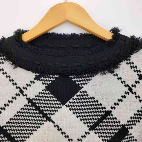 クレージュ courreges モヘヤナイロン アーガイル フリンジ ボートネックニット レディース 9R