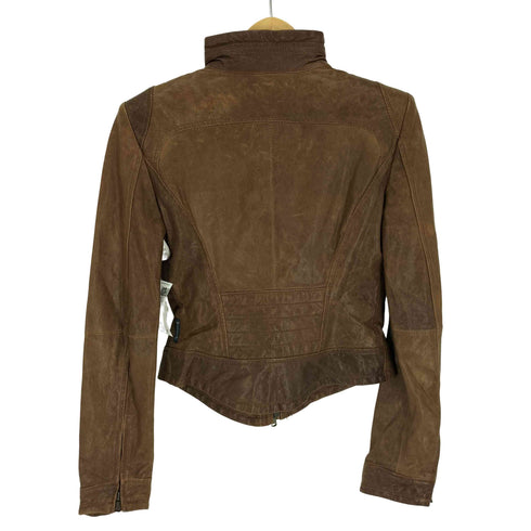 アルマーニジーンズ ARMANI JEANS PELLE OVINA シープレザー 裏地 ロゴ 型押し ダブルジップ スタンドカラー ライダース ジャケット レディース 36