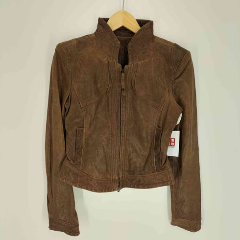 アルマーニジーンズ ARMANI JEANS PELLE OVINA シープレザー 裏地 ロゴ 型押し ダブルジップ スタンドカラー ライダース ジャケット レディース 36