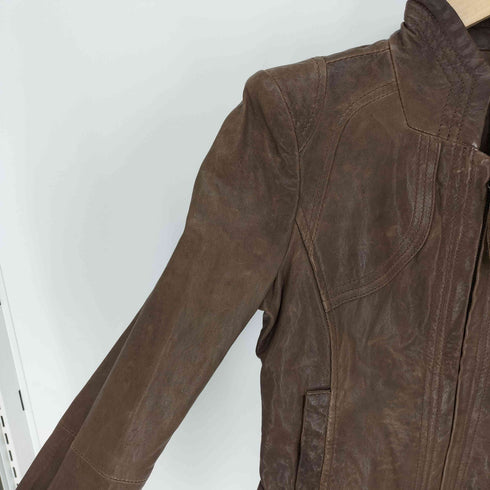 アルマーニジーンズ ARMANI JEANS PELLE OVINA シープレザー 裏地 ロゴ 型押し ダブルジップ スタンドカラー ライダース ジャケット レディース 36