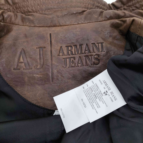 アルマーニジーンズ ARMANI JEANS PELLE OVINA シープレザー 裏地 ロゴ 型押し ダブルジップ スタンドカラー ライダース ジャケット レディース 36