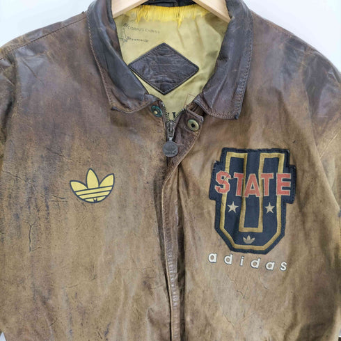 アディダス adidas 80S American Born 裏地 地図 総柄 トレフォイル ロゴ レザー ボンバー ジャケット ブルゾン メンズ