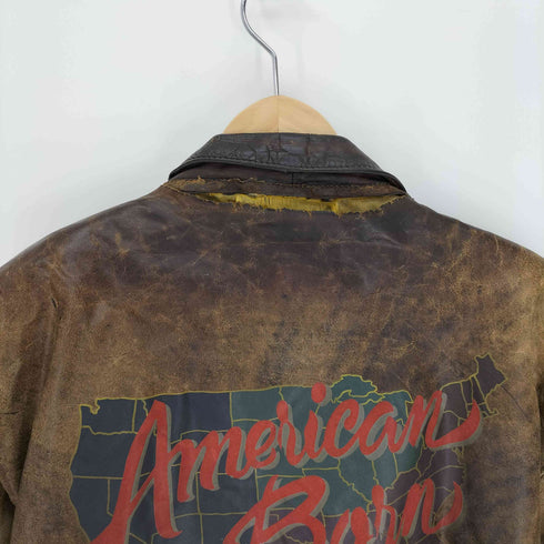 アディダス adidas 80S American Born 裏地 地図 総柄 トレフォイル ロゴ レザー ボンバー ジャケット ブルゾン メンズ