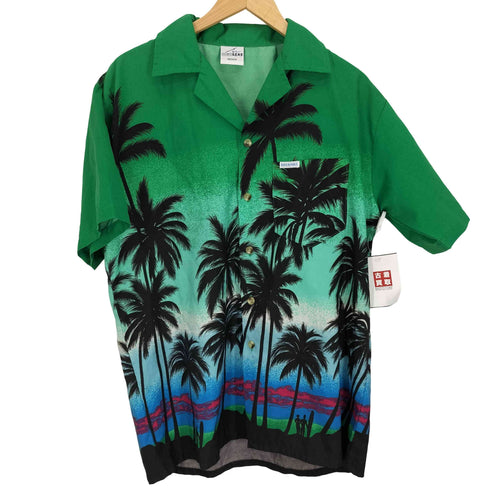 HIGH SEAS ヤシの木 人 サーフィン 総柄 開襟 オープンカラー S/S アロハシャツ メンズ import:M