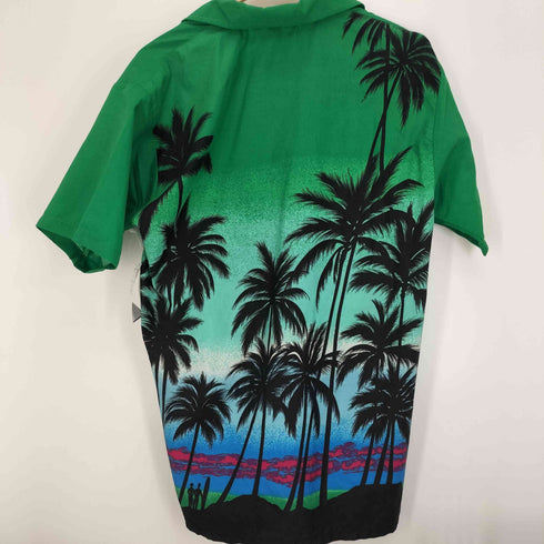 HIGH SEAS ヤシの木 人 サーフィン 総柄 開襟 オープンカラー S/S アロハシャツ メンズ import:M