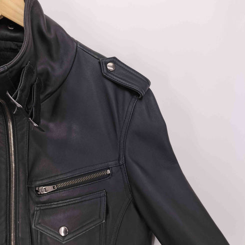 ジャックローズ JACKROSE ラムレザー ウエストベルト X クロス ジップ シングル ライダース ジャケット メンズ JPN:3