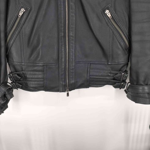 ジャックローズ JACKROSE ラムレザー ウエストベルト X クロス ジップ シングル ライダース ジャケット メンズ JPN:3