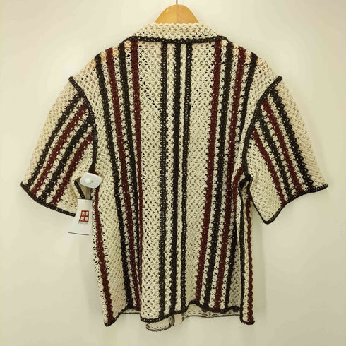 ザラ ZARA クロシェ編み オープンカラー S/S ニット シャツ メンズ import:M