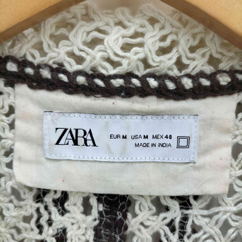 ザラ ZARA クロシェ編み オープンカラー S/S ニット シャツ メンズ import:M