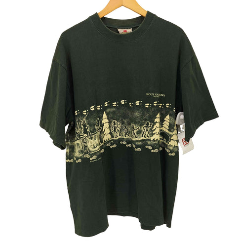 CANADIANA 90S カナダ製 SIOUX NARROWS 民族 プリント S/S Tシャツ シングルステッチ メンズ