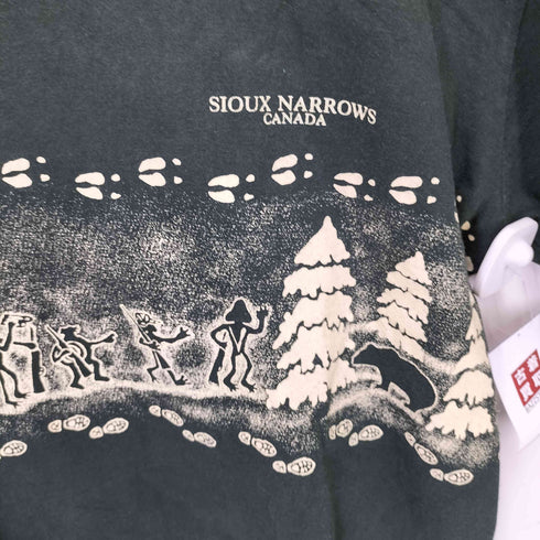 CANADIANA 90S カナダ製 SIOUX NARROWS 民族 プリント S/S Tシャツ シングルステッチ メンズ