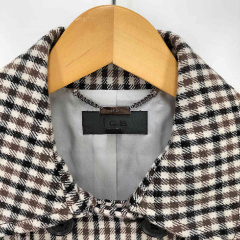アイシービー ICB チェック柄 カシミヤ混 ウール ダブルブレスト ジャケット WOOL MARK レディース JPN:3