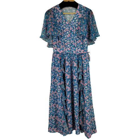 花柄転写プリント S/S フリル ワンピース レディース