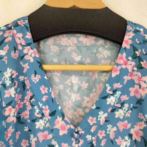 花柄転写プリント S/S フリル ワンピース レディース
