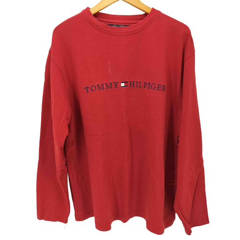 トミーヒルフィガー TOMMY HILFIGER 80-90S フラッグタグ ロゴ 刺繍 ヘビーウェイト クルーネック L/S Tシャツ メンズ import:L