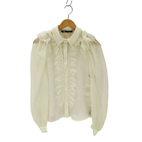 ザラ ZARA フェイクパールオーガンザブラウス レディース S