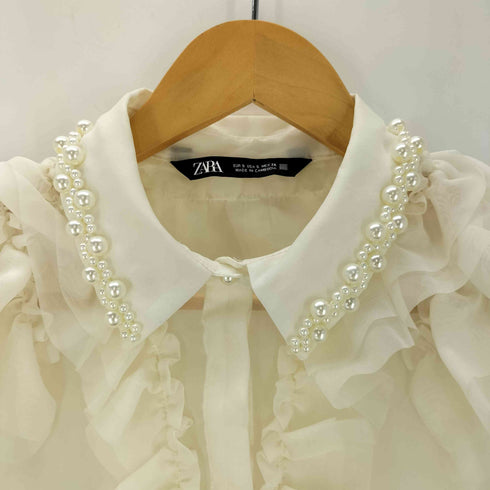 ザラ ZARA フェイクパールオーガンザブラウス レディース S