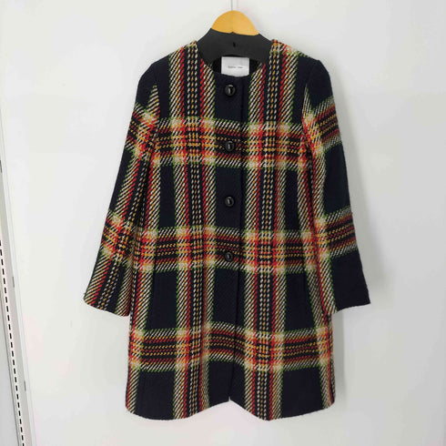 APAISER LAME アクリル混 ノーカラーウールチェックコート レディース EUR:38