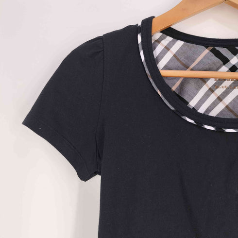 バーバリーブルーレーベル BURBERRY BLUE LABEL ロゴ刺繍 裏地ノバチェック Uネック Tシャツ レディース EUR:38