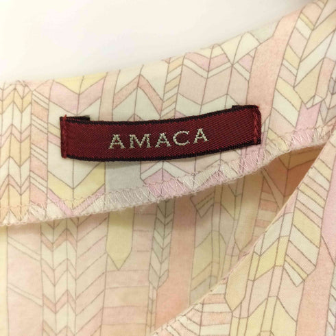 アマカ amaca 七分袖 総柄 クロップド フレア ワンピース レディース JPN:40