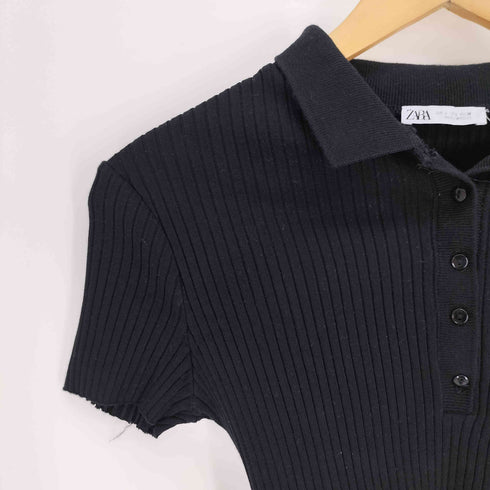 ザラ ZARA RIBBED POLO SHIRT リブ ポロ シャツ レディース import:L