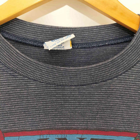 CALCRU 80-90s USA製 ボーダー柄 アニマルプリント ショートスリーブクルーネックTシャツ メンズ import:L
