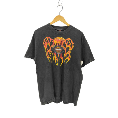 ハーレーダビッドソン HARLEY-DAVIDSON 00s USA製 Hanesボディ ファイヤーイーグル 両面プリントTシャツ スミクロ メンズ import:L