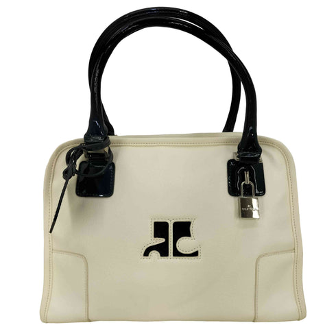 クレージュ courreges エナメル×レザー コンビ ショルダーバッグ ミニボストン レディース
