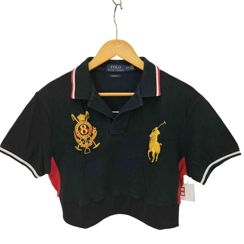 ポロラルフローレン POLO RALPH LAUREN ビッグポニー 刺繍 PRINCES TEAMPOLO BUILDING ナンバー リメイク クロップド ポロ シャツ レディース import:M