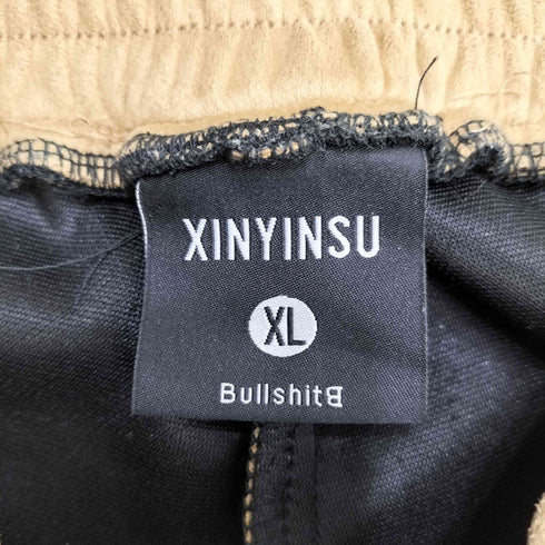 XINYINSU ジップ カーブデザイン フェイクスエード ストレートパンツ メンズ JPN:XL
