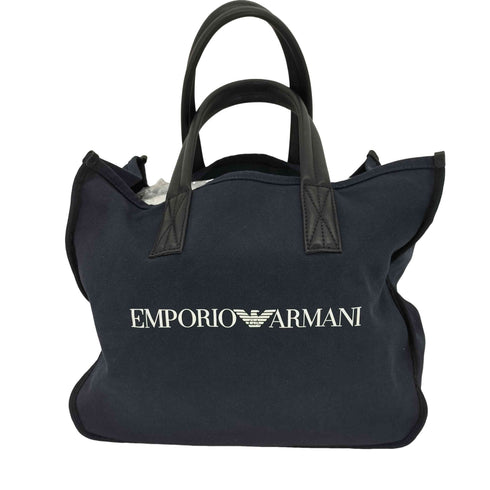 エンポリオアルマーニ EMPORIO ARMANI ロゴプリント ポーチ付 レザーハンドル キャンバス トートバッグ メンズ