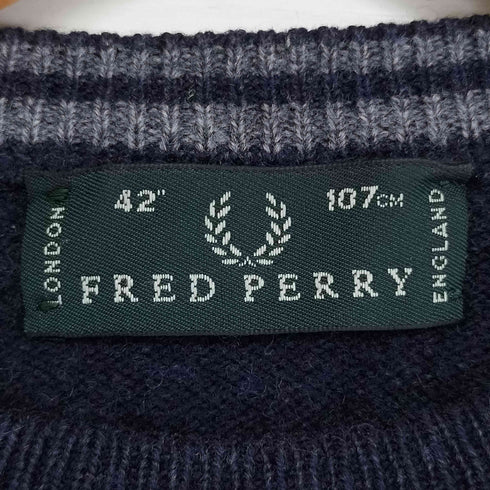フレッドペリー FRED PERRY イタリア製 ロゴ刺繍 ウール クルーネックニット メンズ 42