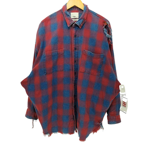 ザラ ZARA ORIGINAL DENIM 1975 カットオフ L/S チェック ワークシャツジャケット メンズ FR:42