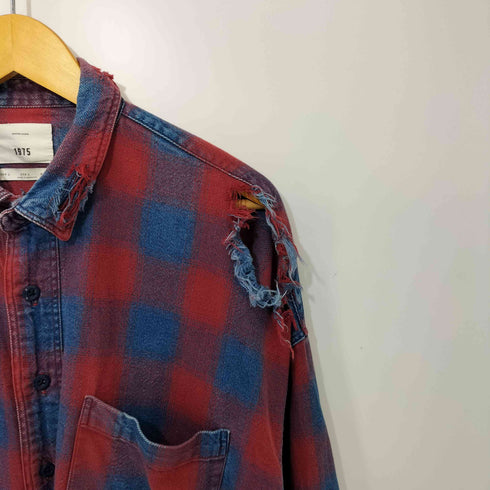 ザラ ZARA ORIGINAL DENIM 1975 カットオフ L/S チェック ワークシャツジャケット メンズ FR:42