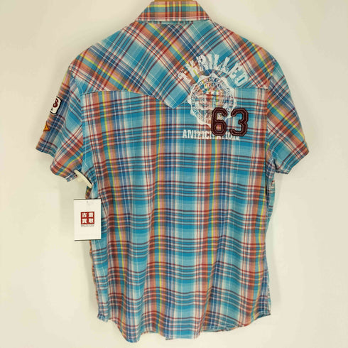 ジャックローズ JACKROSE コットン フラップポケット 両面ワッペン デザイン チェック柄 S/S ウエスタン シャツ メンズ JPN:4
