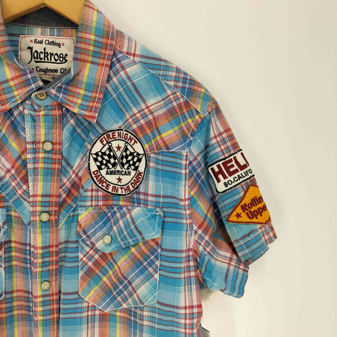 ジャックローズ JACKROSE コットン フラップポケット 両面ワッペン デザイン チェック柄 S/S ウエスタン シャツ メンズ JPN:4