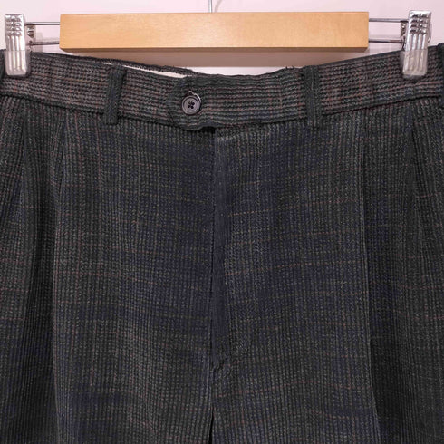 マークスアンドスペンサー MARKS&SPENCER 英国製 OPTIジップ チェック 2タック コーデュロイ パンツ メンズ 46