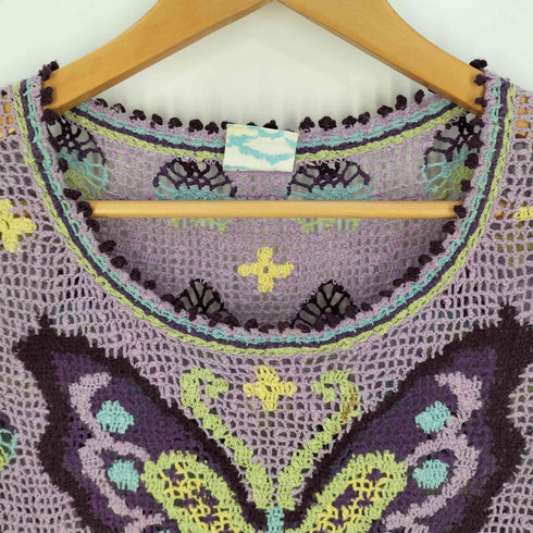 ヒステリックグラマー HYSTERIC GLAMOUR 90s バタフライ 蝶 刺繍 かぎ編み メッシュ ニット チュニック Y2K レディース FREE