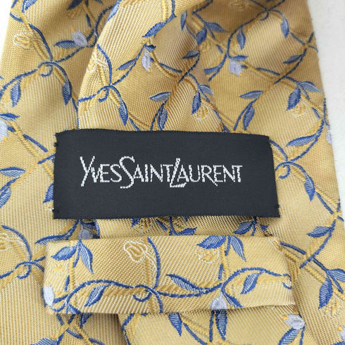イヴサンローラン Yves Saint Laurent ジャガード織 植物柄 シルクネクタイ メンズ