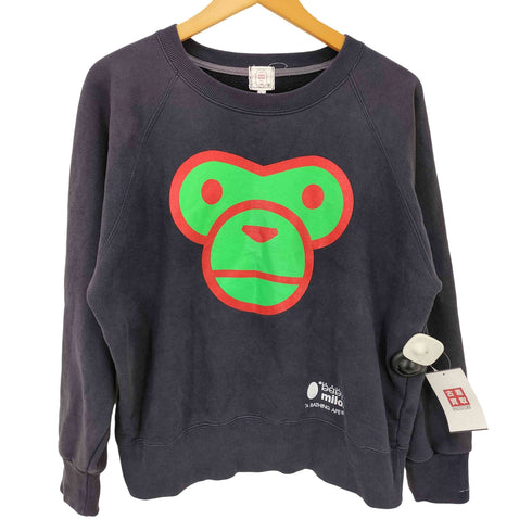 アベイシングエイプ A BATHING APE 90-00S 初期タグ BABY MILO ベビー マイロ プリント クロップド クルーネック ラグラン スウェット ユニセックス メンズ JPN:L