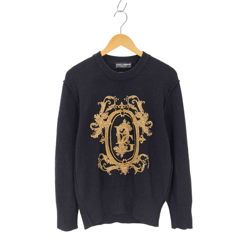 ドルチェアンドガッバーナ DOLCE&GABBANA ゴールド刺繍 クルーネックニット メンズ EUR:48