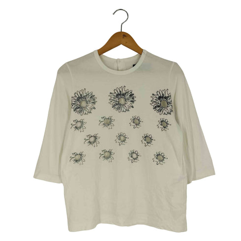 トリココムデギャルソン tricot COMME des GARCONS フラワープリント バックボタン 七分袖 クルーネックTシャツ レディース JPN:S