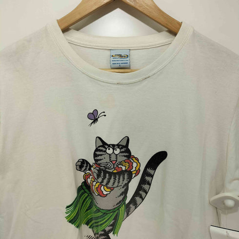クレイジーシャツ CRAZY SHIRTS エルサルバドル製 猫プリント コットン ショートスリーブクルーネックTシャツ レディース import:L