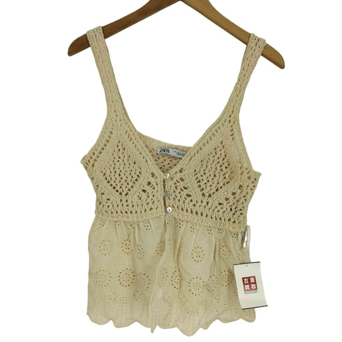 ザラ ZARA embroidered knit top with openwork embroidery エンブロイダリ― ニット トップス レディース import:M