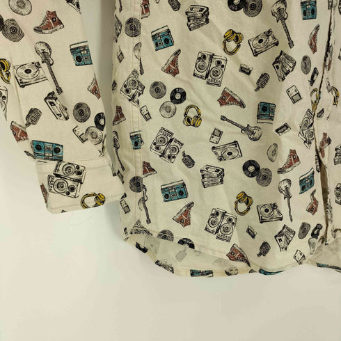 パワートゥザピープル POWER TO THE PEOPLE 総柄 楽器 靴 L/S コットン シャツ レディース JPN:M