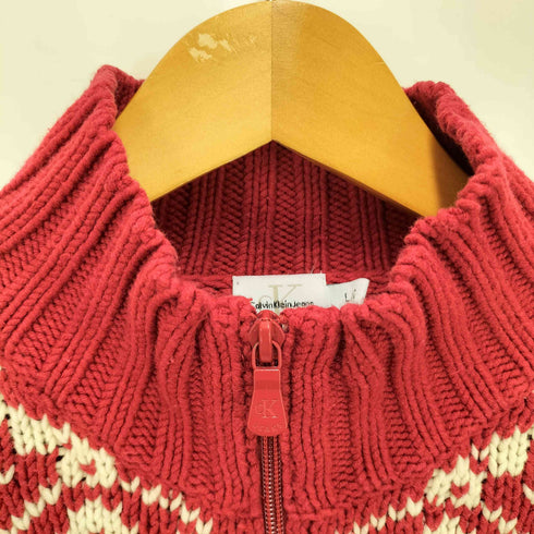 カルバンクラインジーンズ Calvin Klein Jeans アーガイル ローゲージ クロップド ダブル ジップアップ ニット ドライバーズ レディース import:L
