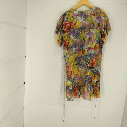 ステラマッカートニー STELLA McCARTNEY 花ペイント柄コットンシルクフリルワンピース レディース 38