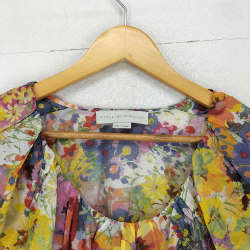 ステラマッカートニー STELLA McCARTNEY 花ペイント柄コットンシルクフリルワンピース レディース 38