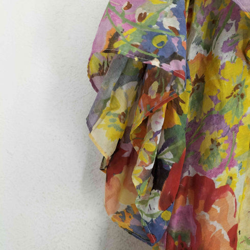 ステラマッカートニー STELLA McCARTNEY 花ペイント柄コットンシルクフリルワンピース レディース 38
