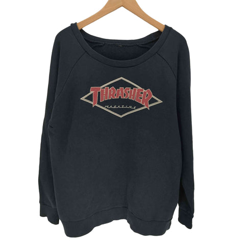 スラッシャー THRASHER ダイアモンド ロゴ 染み込み プリント クルーネック ラグラン スウェット メンズ